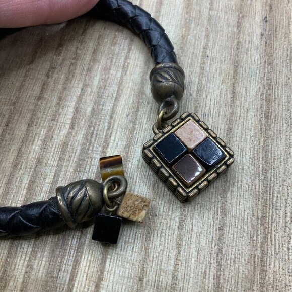 Chico's Braided Leather Tiger Eye Onyx Charms Cuff Bracelet - Picture 4 of 6